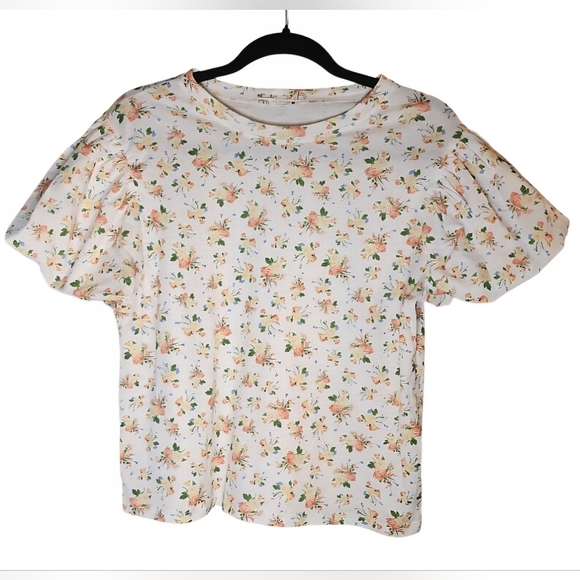 Zara Spring Floral Cotton Top Short Puff Sleeves Size Medium Cottagecore Girly - Picture 1 of 9